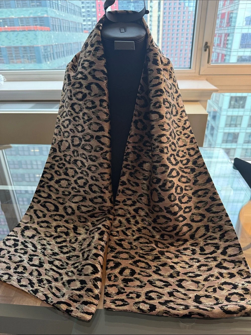 Custom Made Pink & black Leopard Print Double Sided Oblong Silk Scarf.